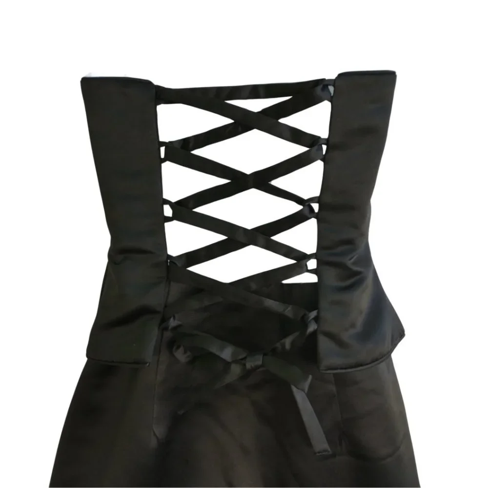 Scott McClintock Black Satin Vintage Gown Maxi Corset Boning Starry Rhinestones - Picture 3 of 11